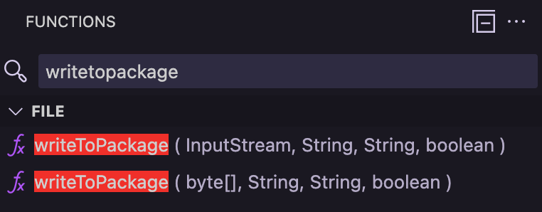 Search for a Function by keyword writetopackage