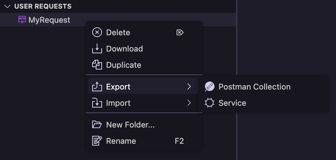 Export HTTP request to a service