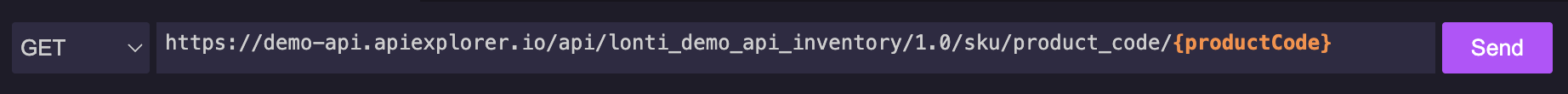 Enter URL of Get SKU by Product Code endpoint of Demo Inventory API