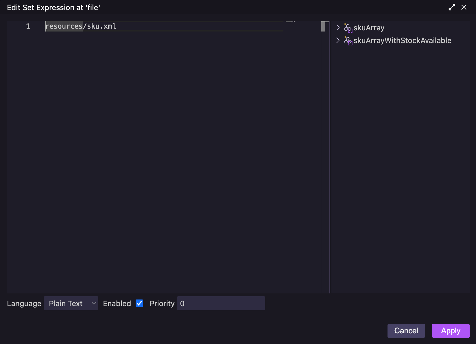 Set expression for file property