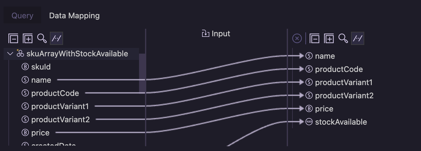 Map the parameters of the database query node